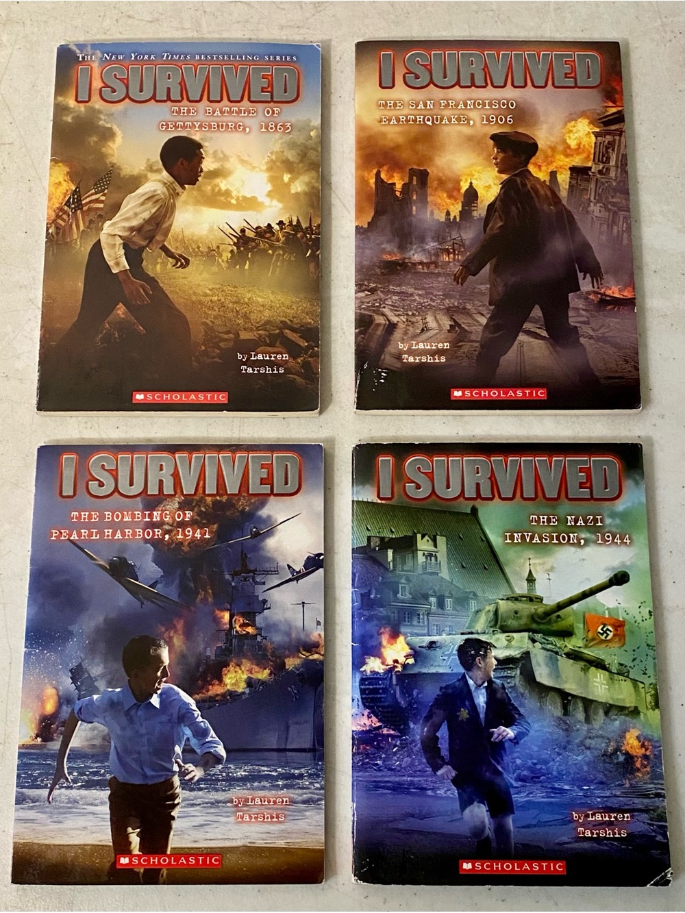 I Survived Book Lot of 4 PB Volumes by Lauren Tarshis - Gettysburg, Pearl Harbor